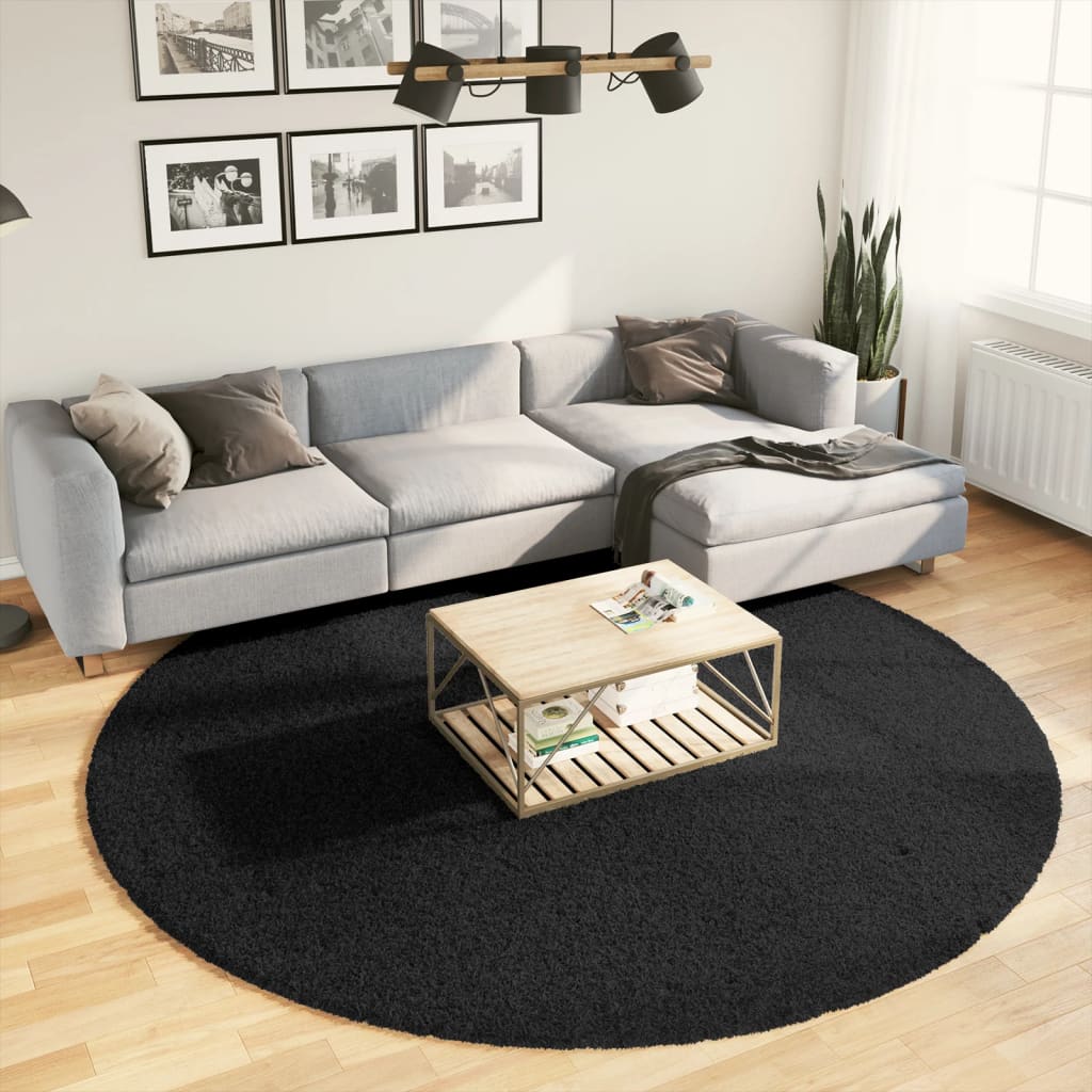 Black Oviedo Hair Short Hair Carpet Ø 240 cm