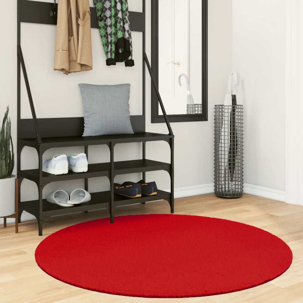 Red Oviedo Hair Short Hair Carpet Ø 120 cm