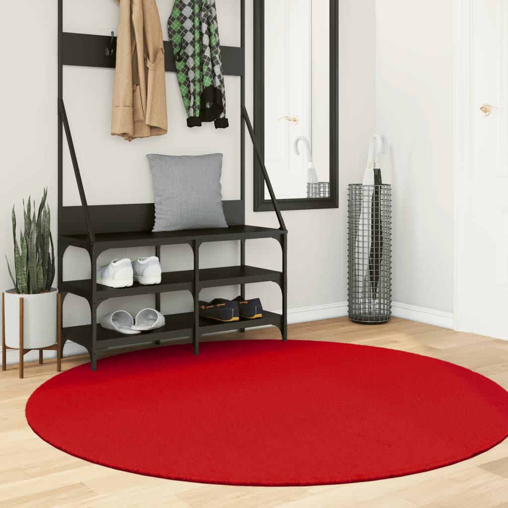 Red Oviedo Hair Short Hair Carpet Ø 160 cm