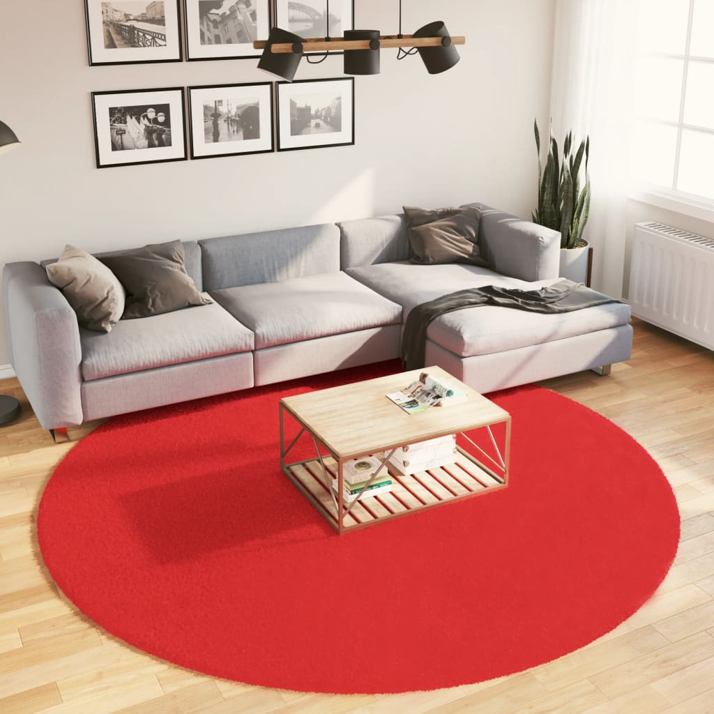 Red Oviedo Hair Short Hair Carpet Ø 240 cm