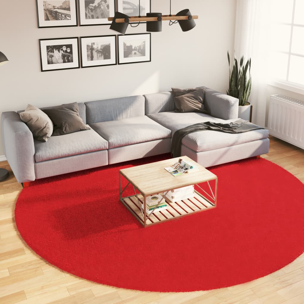 Red Oviedo Hair Short Hair Carpet Ø 280 cm