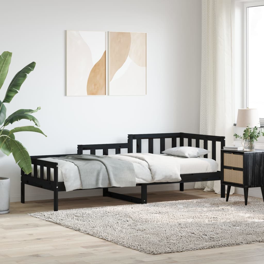 Vetonek Sofá cama sin colchón madera maciza de pino negro 80x200 cm