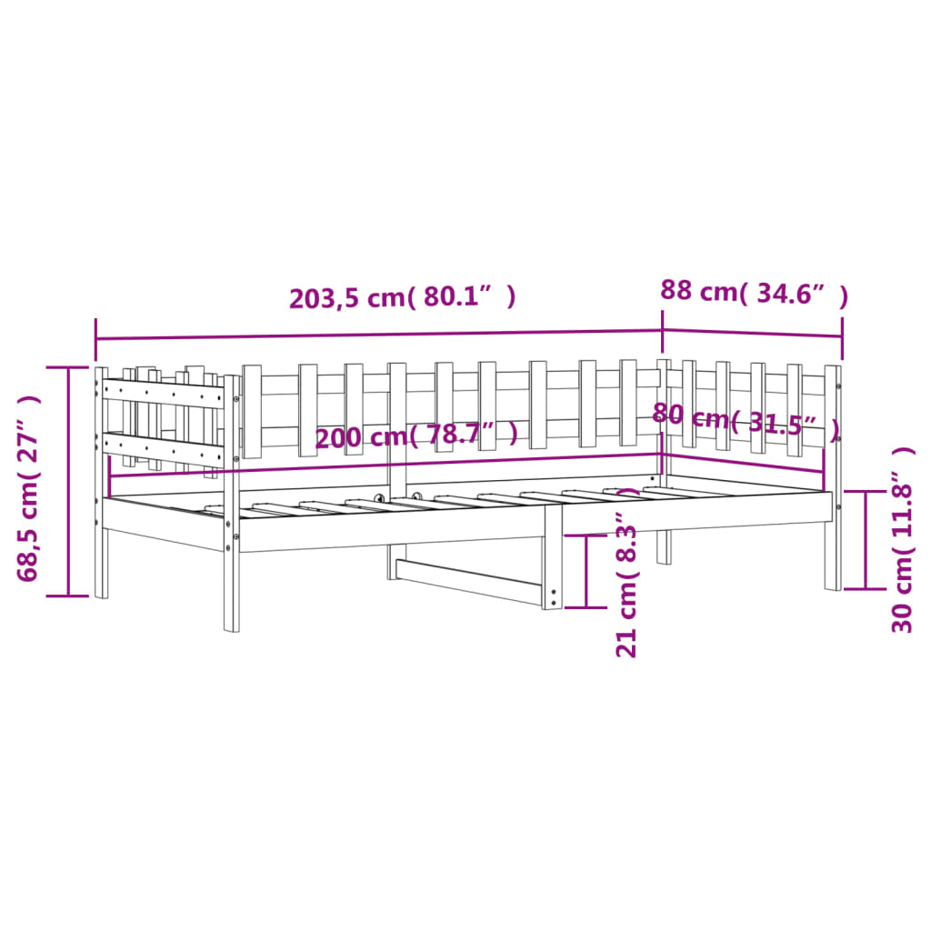 Divano senza materasso in legno solido pino 80x200 cm