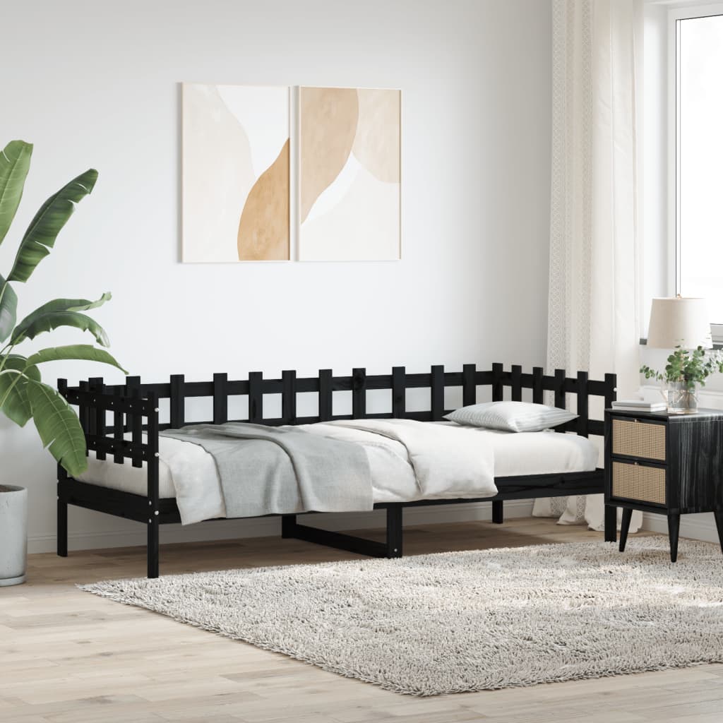 Vetonek Sofá cama sin colchón madera maciza de pino negro 80x200 cm