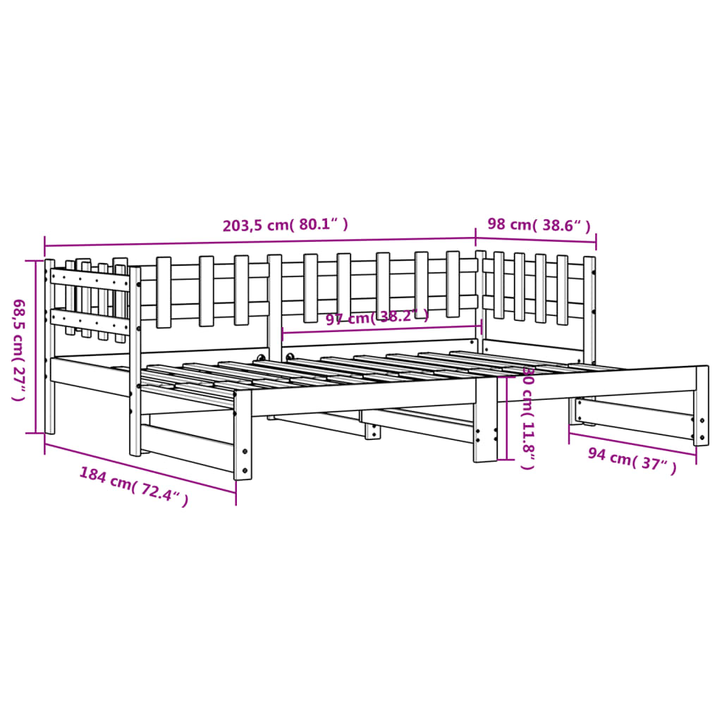 Sofá cama extraíble madera maciza de pino 2x(90x200) cm