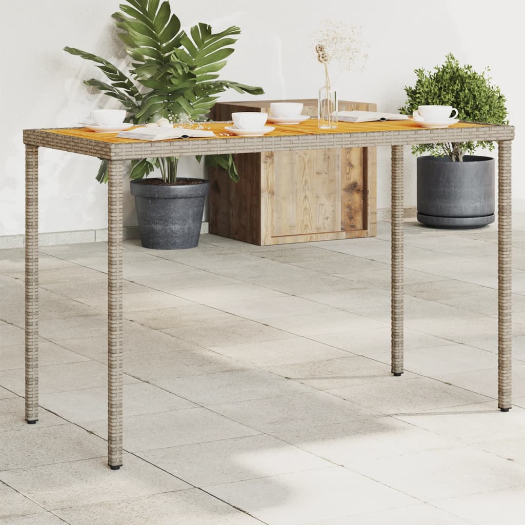 Vetonek Mesa de jardín superficie de madera ratán PE gris 115x54x74 cm