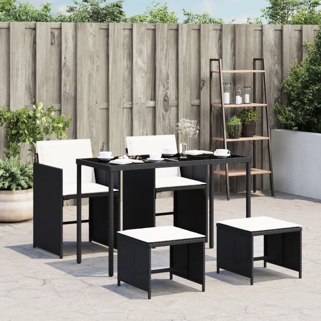 Vetonek Set de muebles jardín 5 pzas con cojines ratán sintético negro