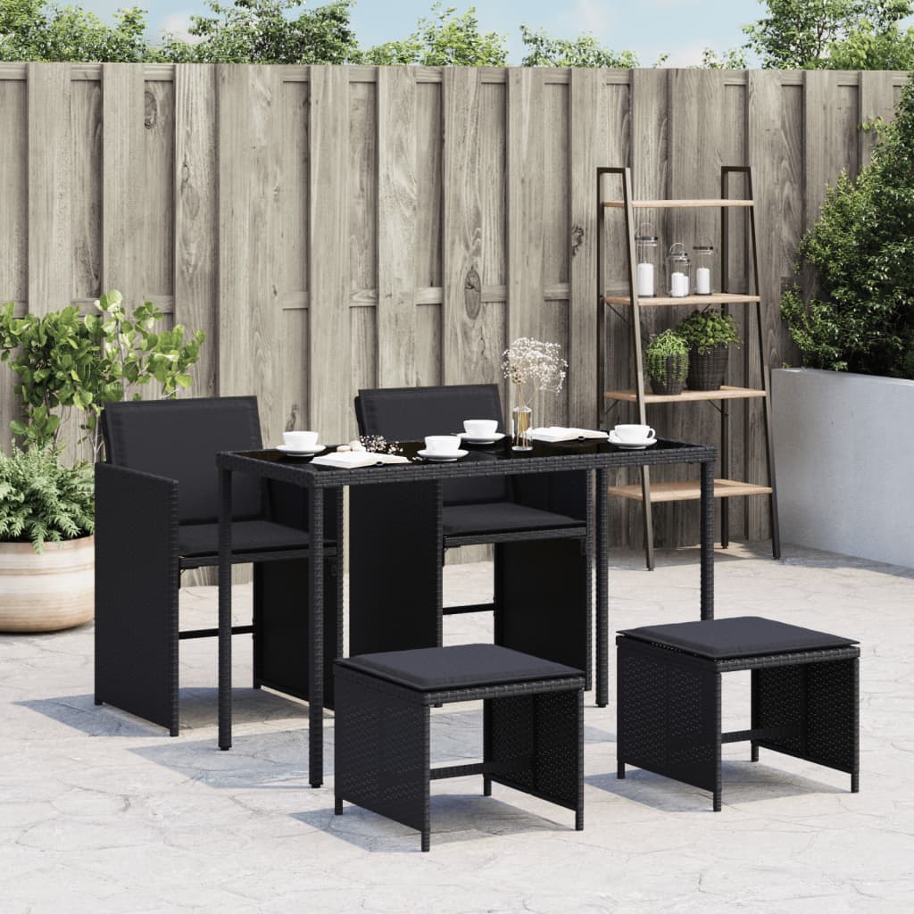 Vetonek Set de muebles jardín 5 pzas con cojines ratán sintético negro