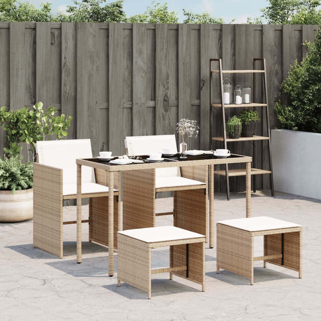 Vetonek Set comedor de jardín 5 pzas con cojines ratán sintético beige