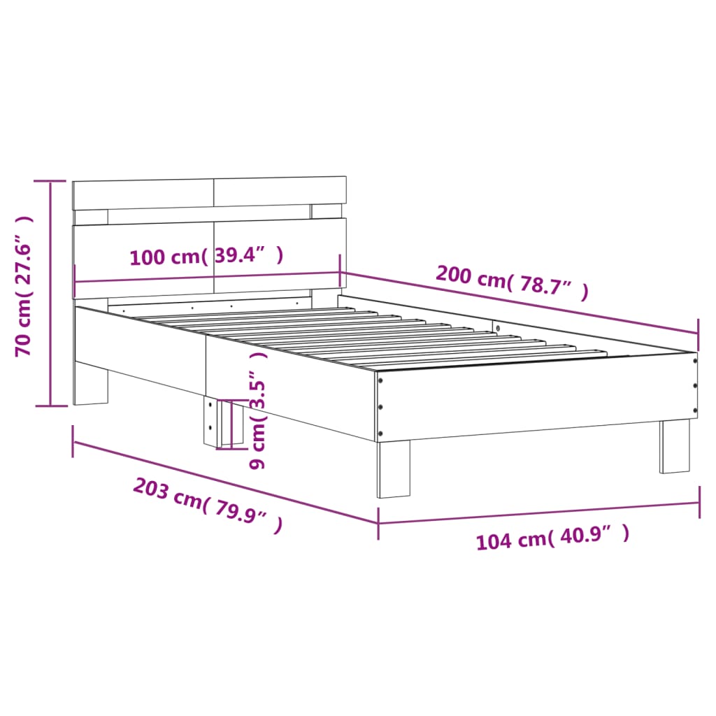 Bed with headboard without brown mattress 100x200cm