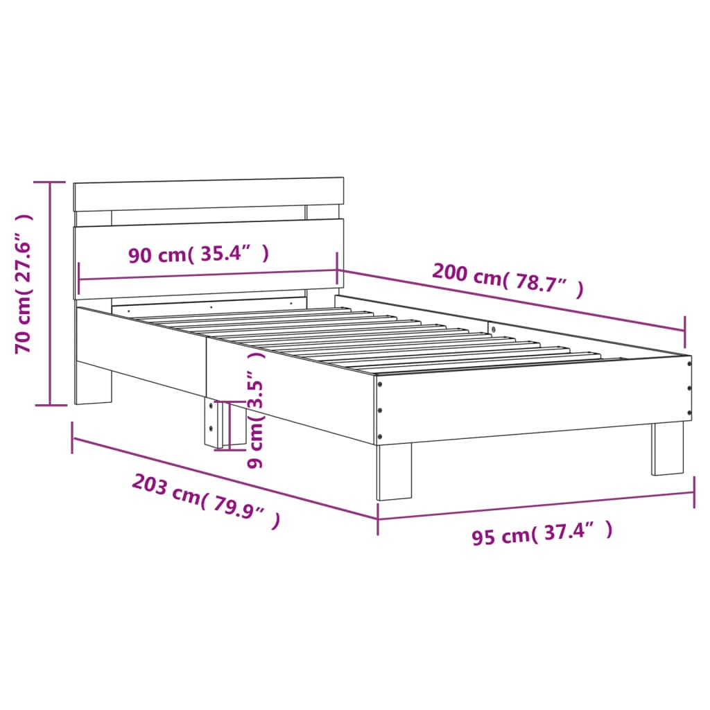 BEDER con testiera senza materasso in rovere marrone 90x200 cm