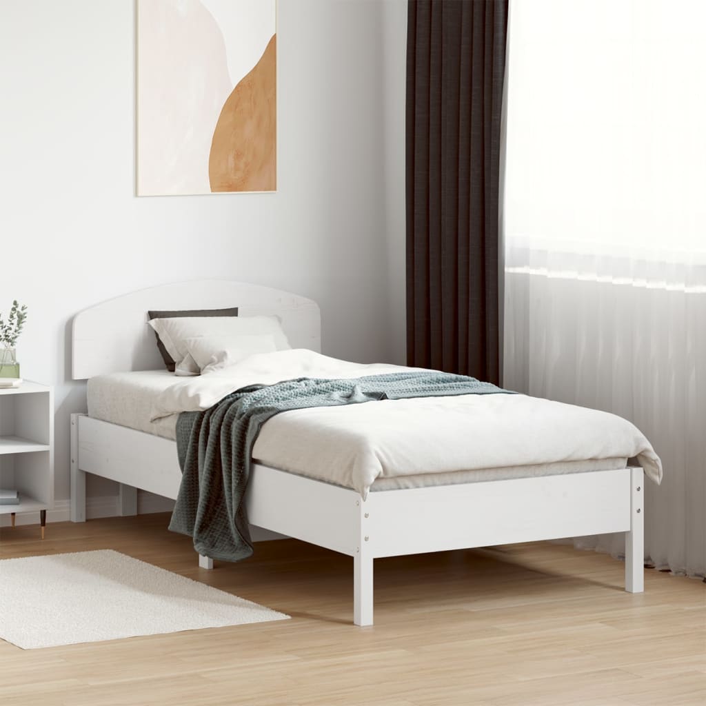 Vetonek Estructura de cama sin colchón madera maciza blanca 75x190 cm