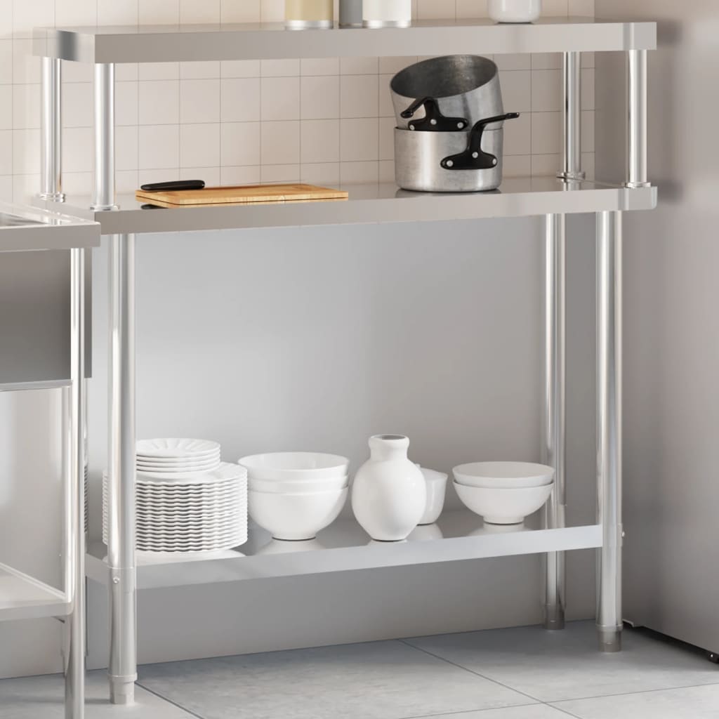 Vetonek Mesa de trabajo para cocina con estante acero inox 110x30x120cm