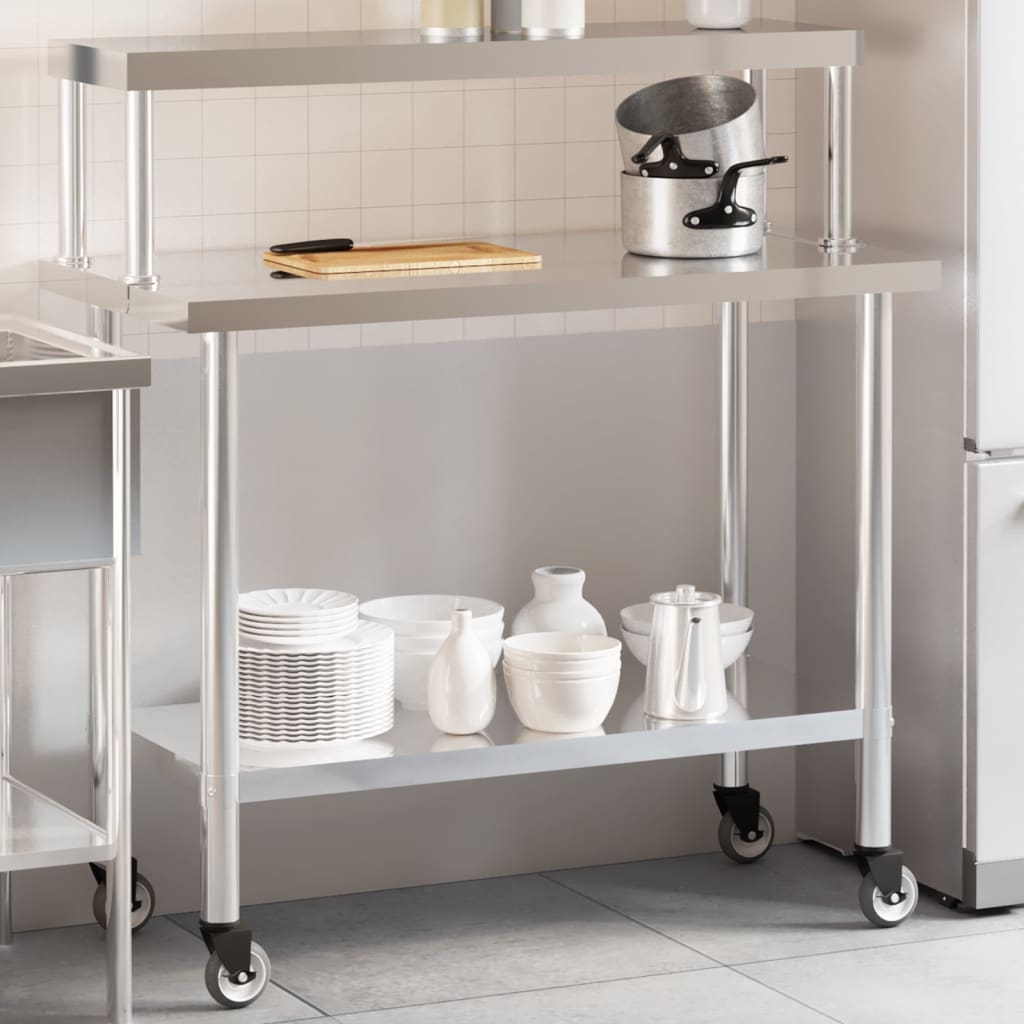 Vetonek Mesa de trabajo para cocina con estante acero inox 110x55x120cm