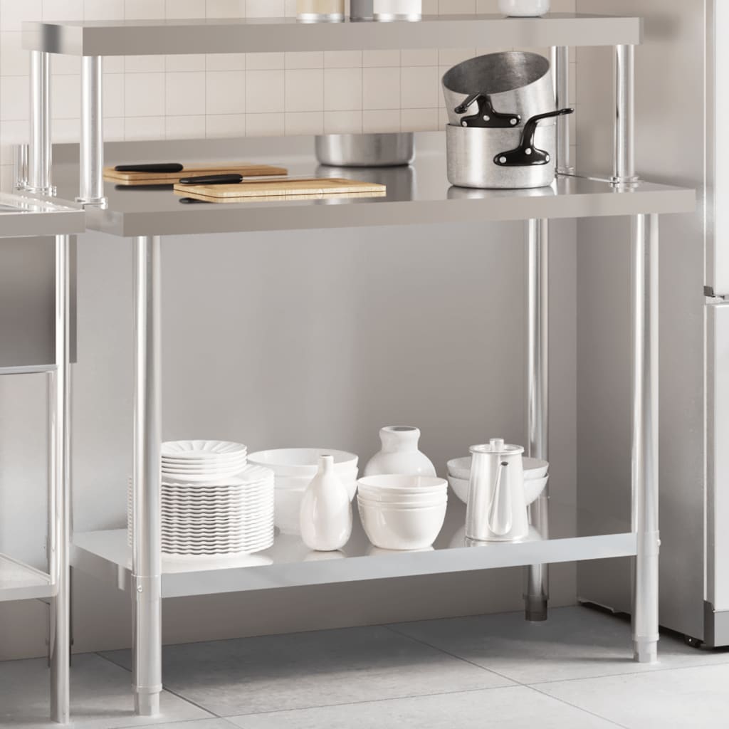 Vetonek Mesa de trabajo para cocina con estante acero inox 110x55x120cm