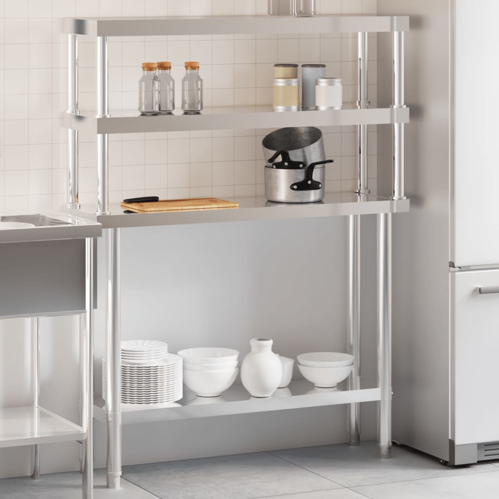 Vetonek Mesa de trabajo para cocina con estante acero inox 110x30x150cm