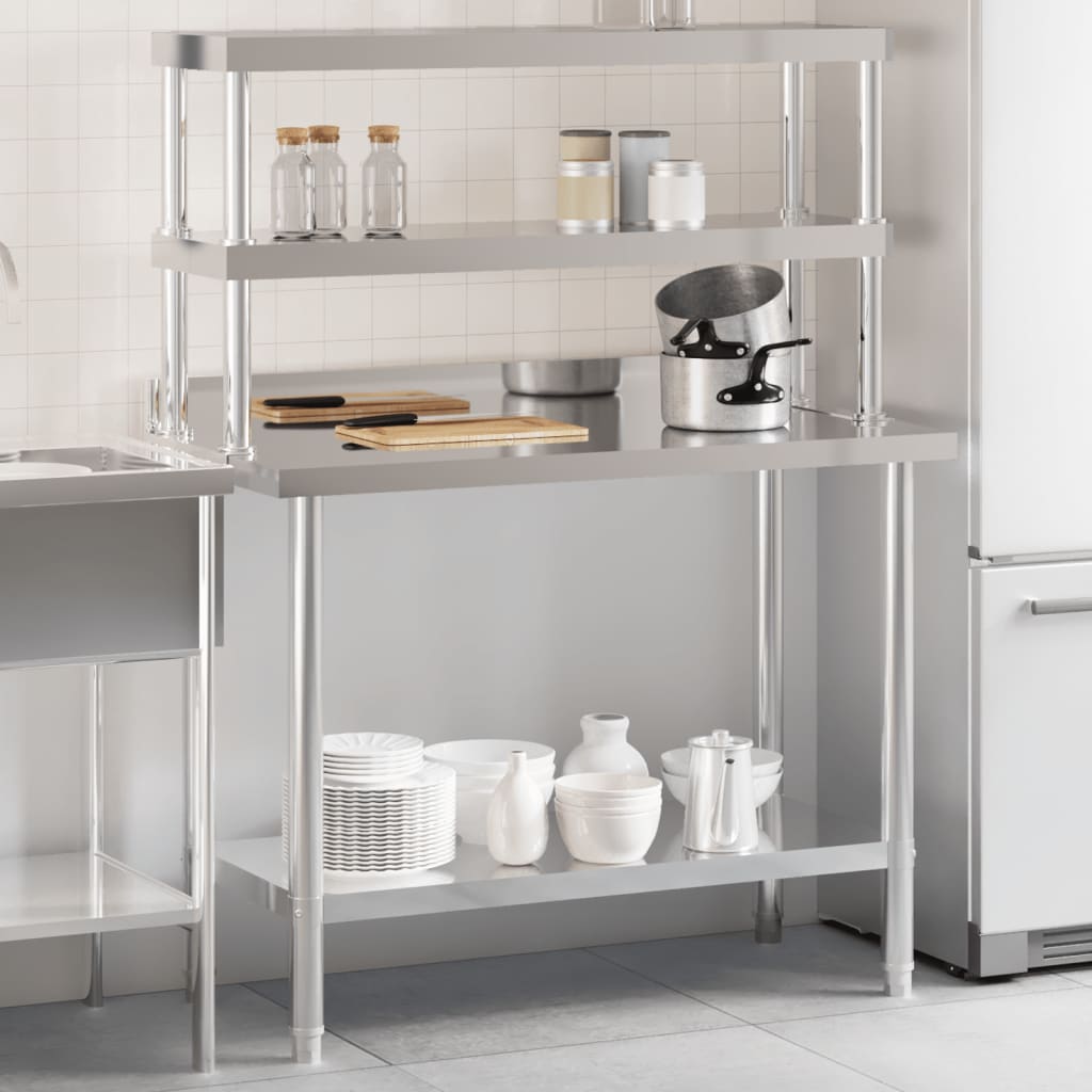 Vetonek Mesa de trabajo para cocina con estante acero inox 110x55x150cm