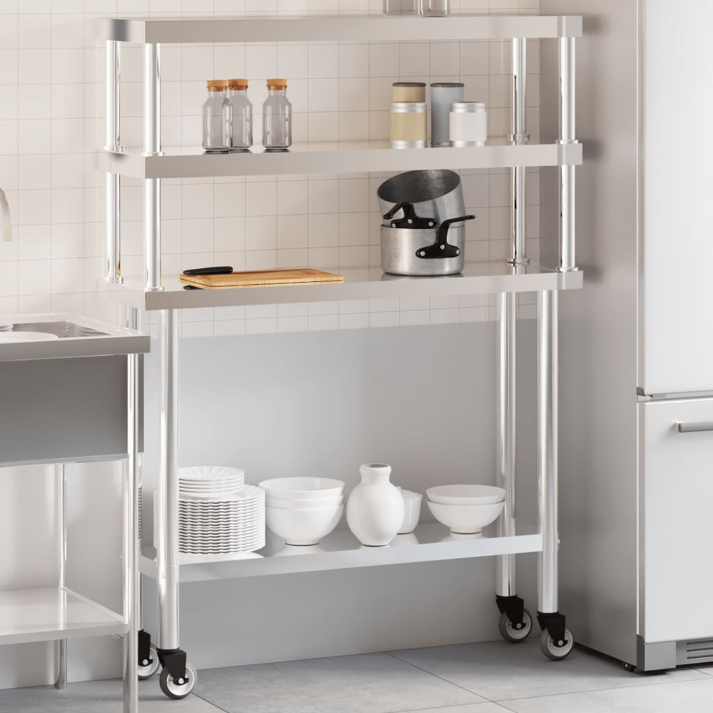 Vetonek Mesa de trabajo para cocina con estante acero inox 110x30x150cm