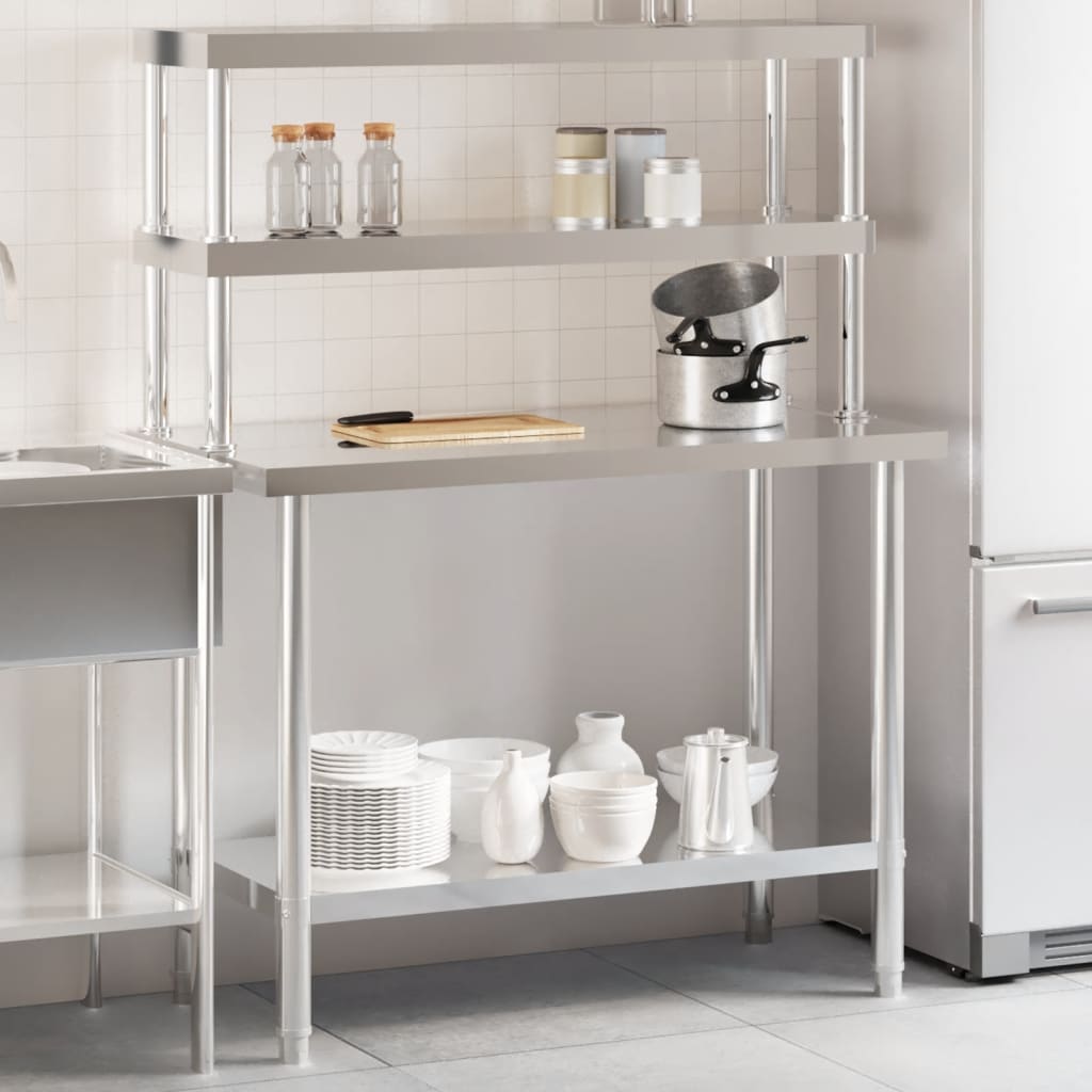 Vetonek Mesa de trabajo para cocina con estante acero inox 110x55x150cm