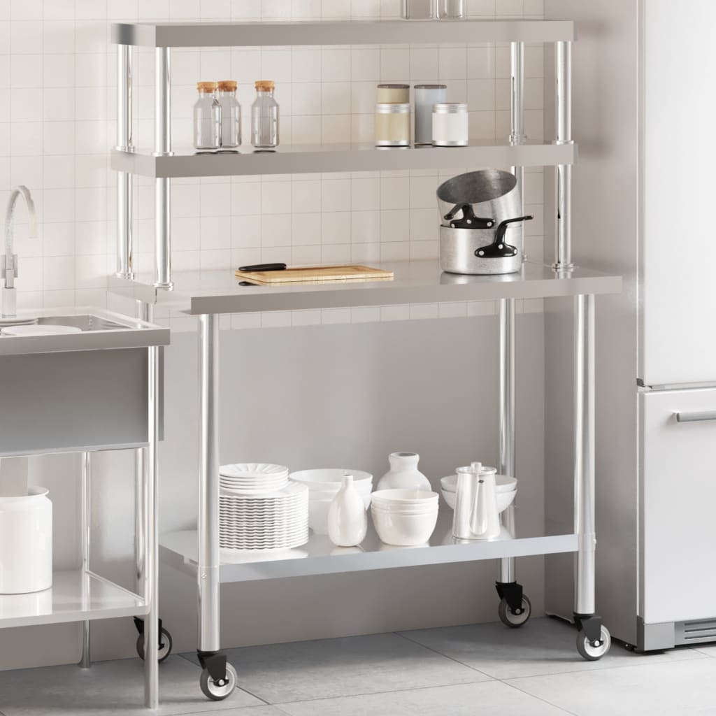 Vetonek Mesa de trabajo para cocina con estante acero inox 110x55x150cm