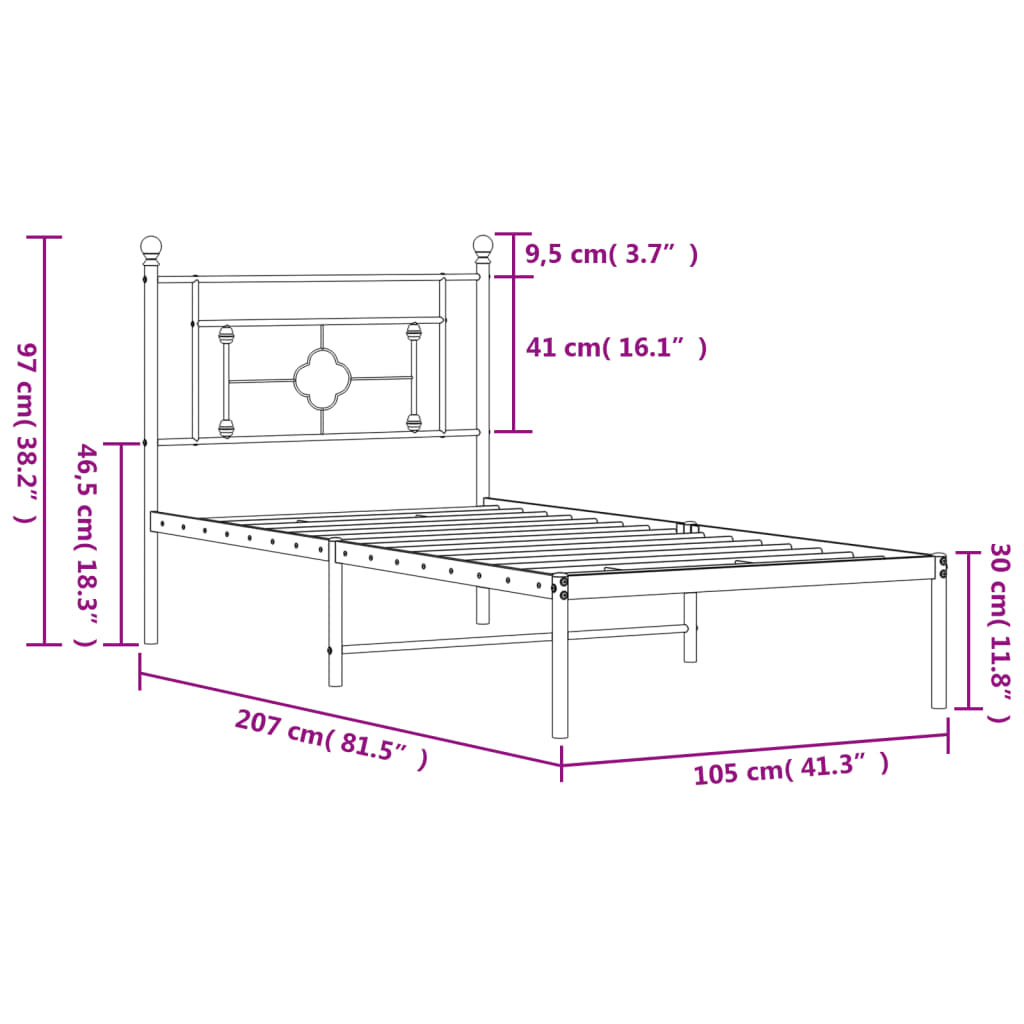 Bed Black Black Boot Structure 100x200 cm