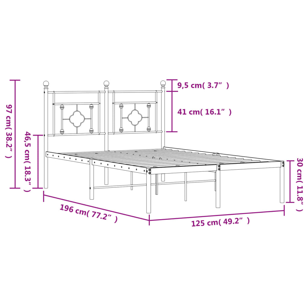 Cama sem cabeceira de metal preto 120x190 cm