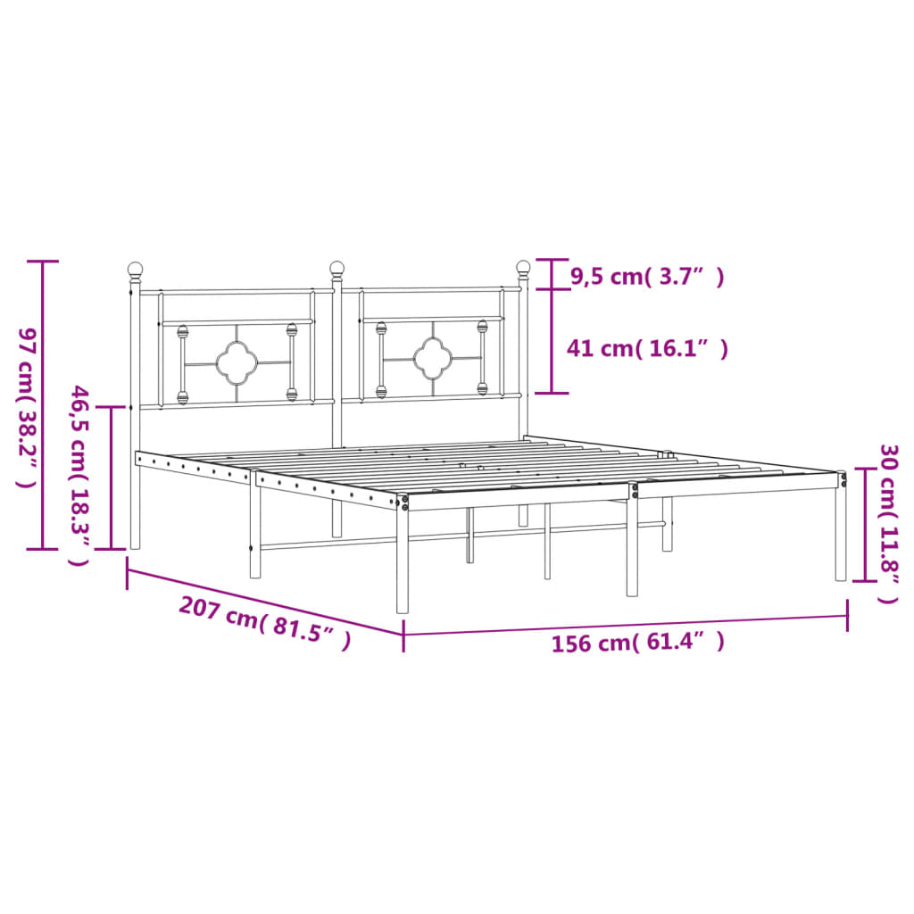 Cama sem preto com cabeceira de metal preto 150x200 cm