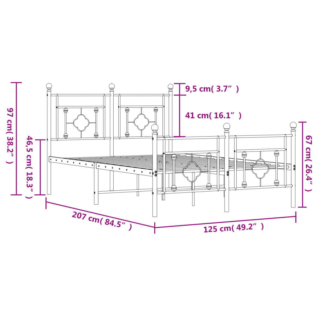 Estructura cama sin colchón con estribo metal negro 120x200 cm