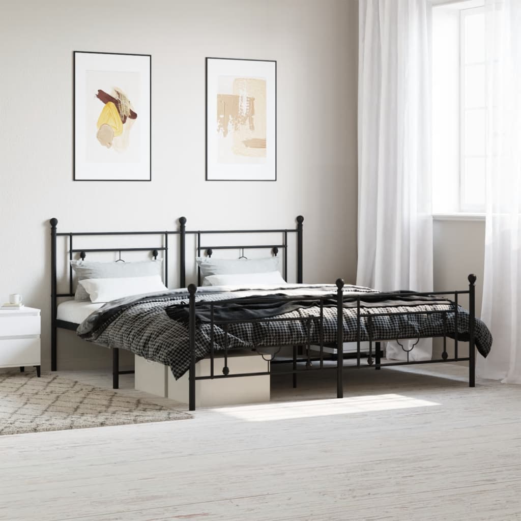 Vetonek Estructura cama sin colchón con estribo metal negro 183x213 cm