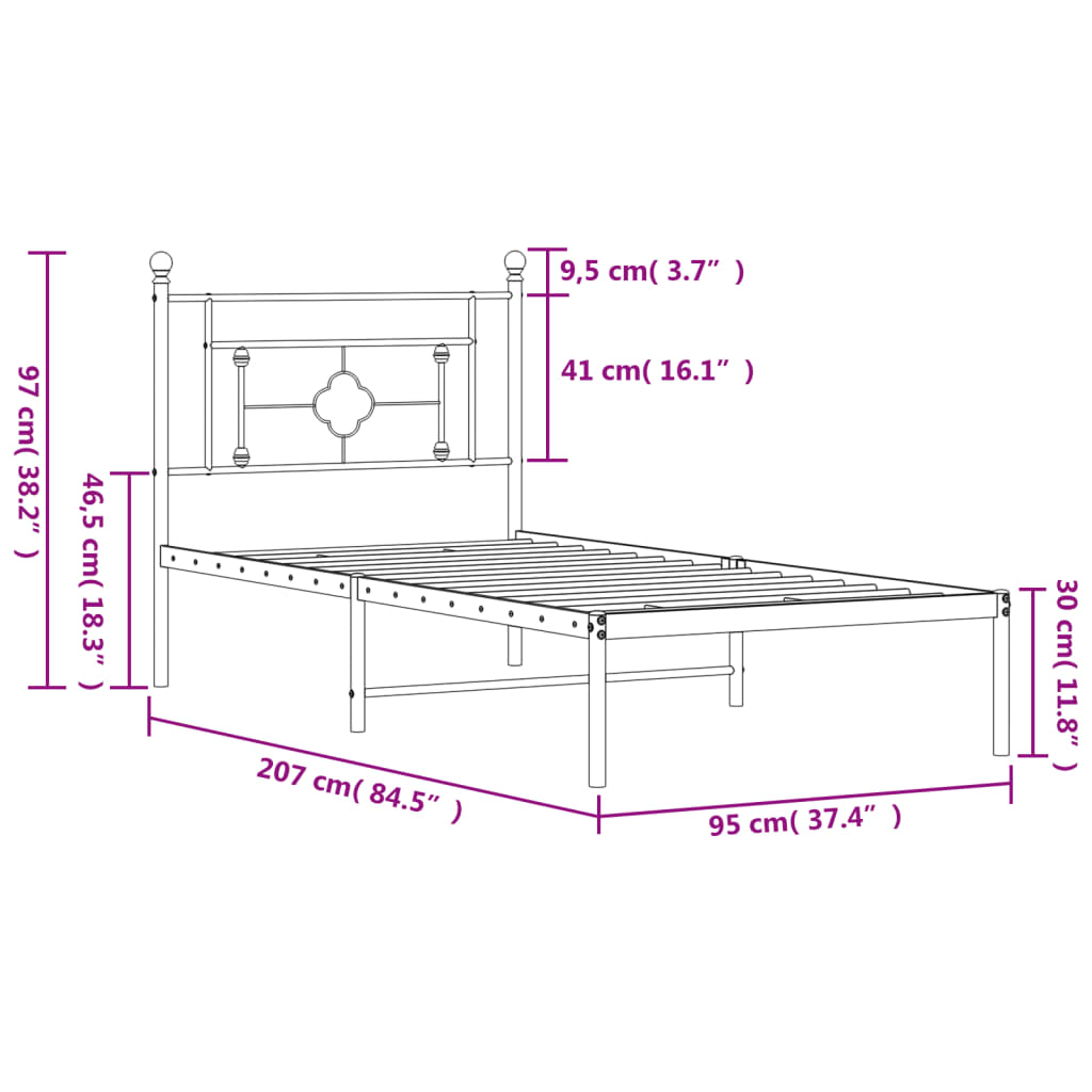 Estructura cama sin colchón con cabecero metal blanco 90x200 cm