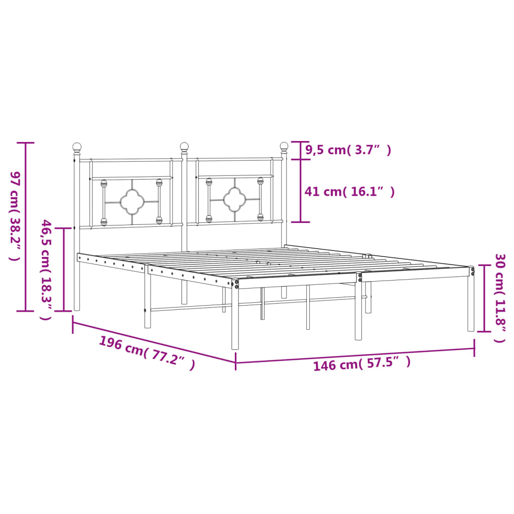 Letto senza materasso con testiera in metallo bianco 140x190 cm