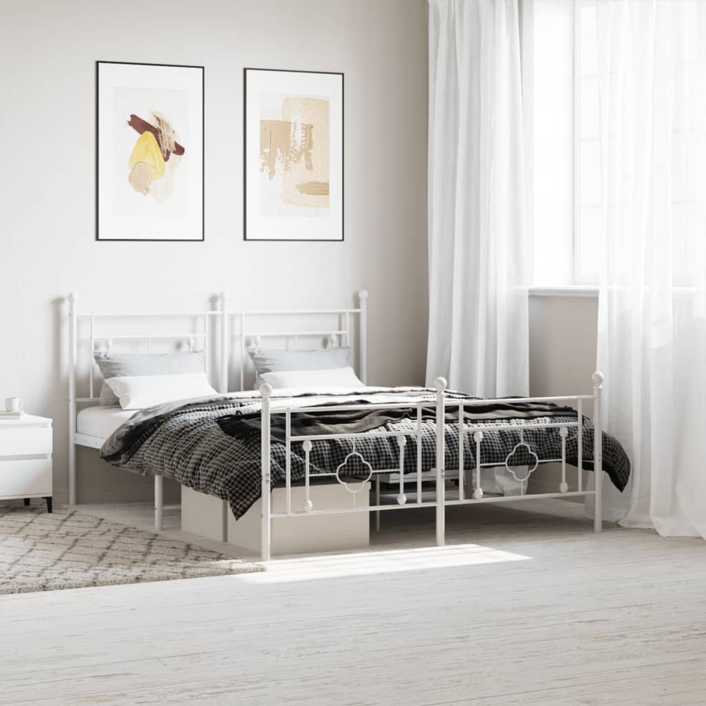 Vetonek Estructura cama sin colchón con estribo metal blanco 150x200 cm