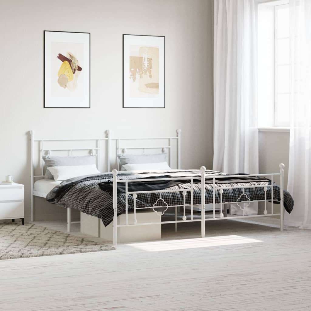 Vetonek Estructura cama sin colchón con estribo metal blanco 183x213 cm