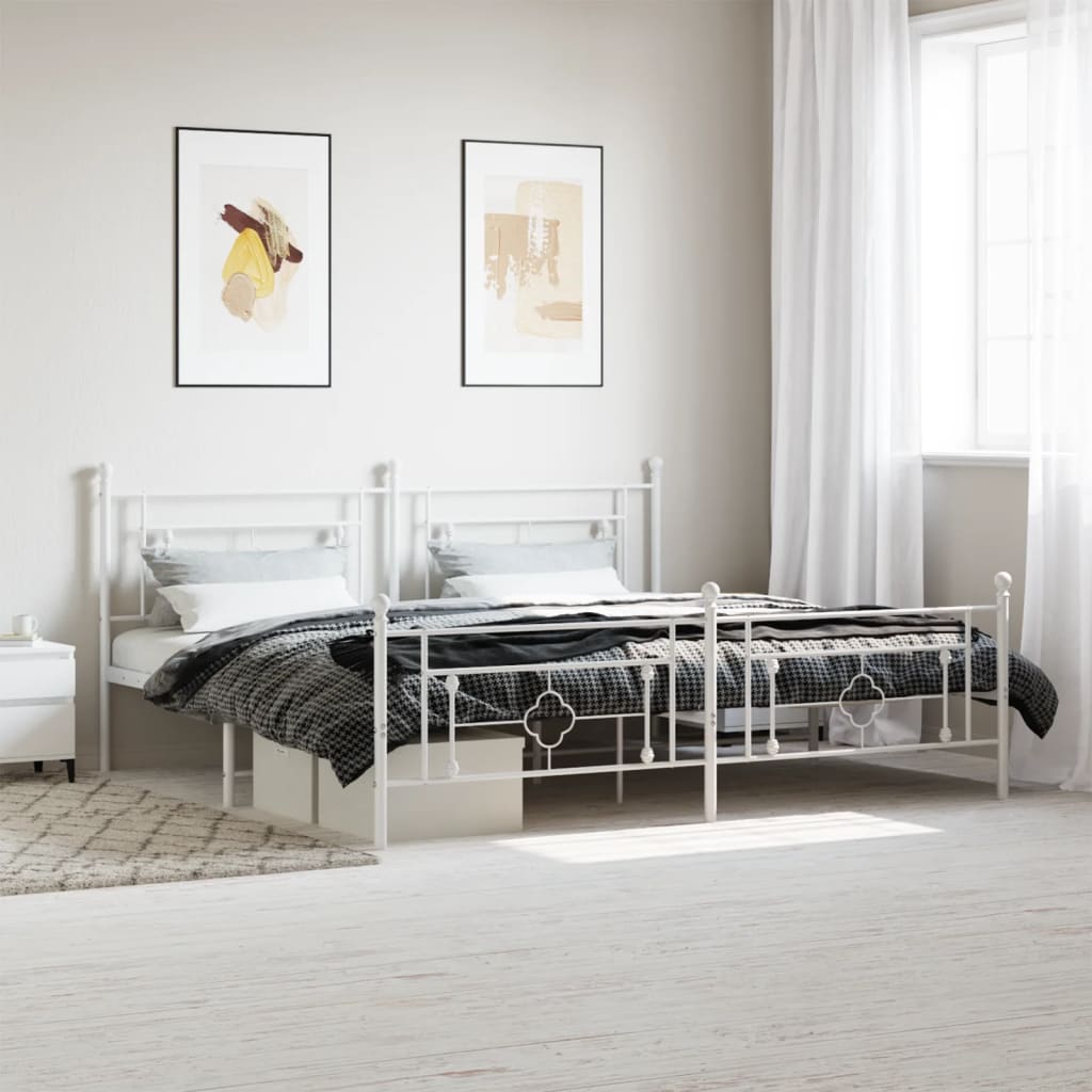 Vetonek Estructura cama sin colchón con estribo metal blanco 200x200 cm