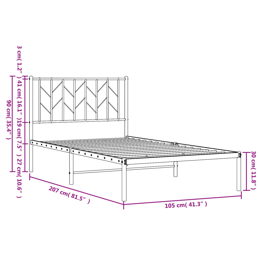 Bed Black Black Boot Structure 100x200 cm