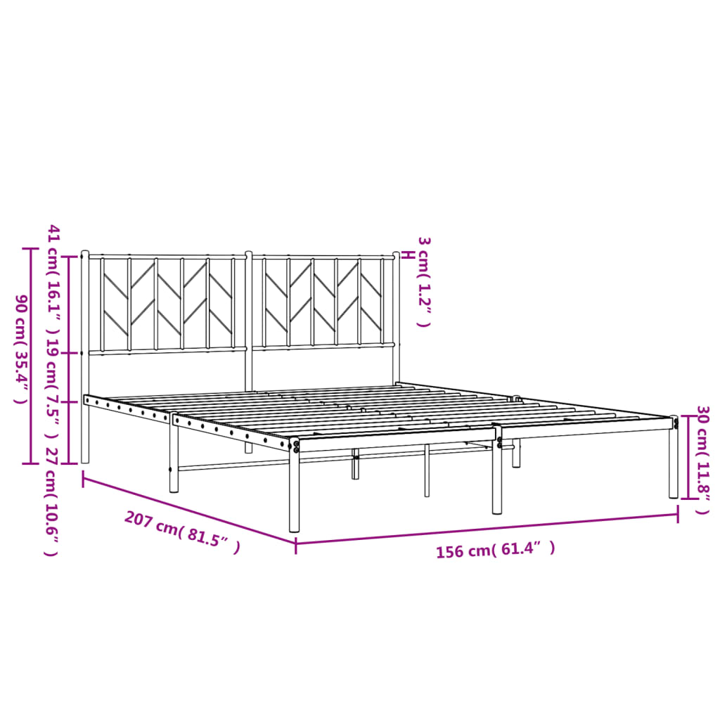 Cama sem preto com cabeceira de metal preto 150x200 cm