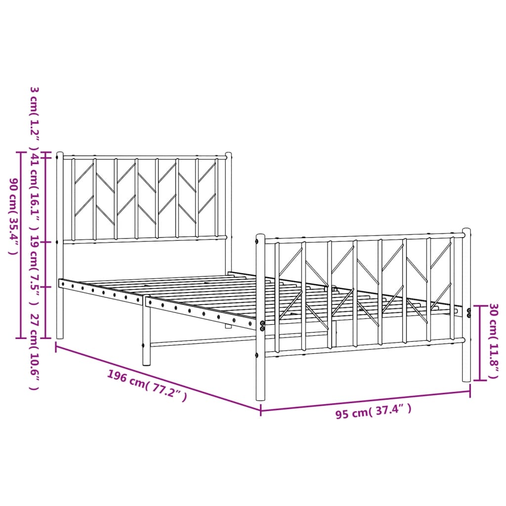 Estructura cama sin colchón con estribo metal negro 90x190 cm