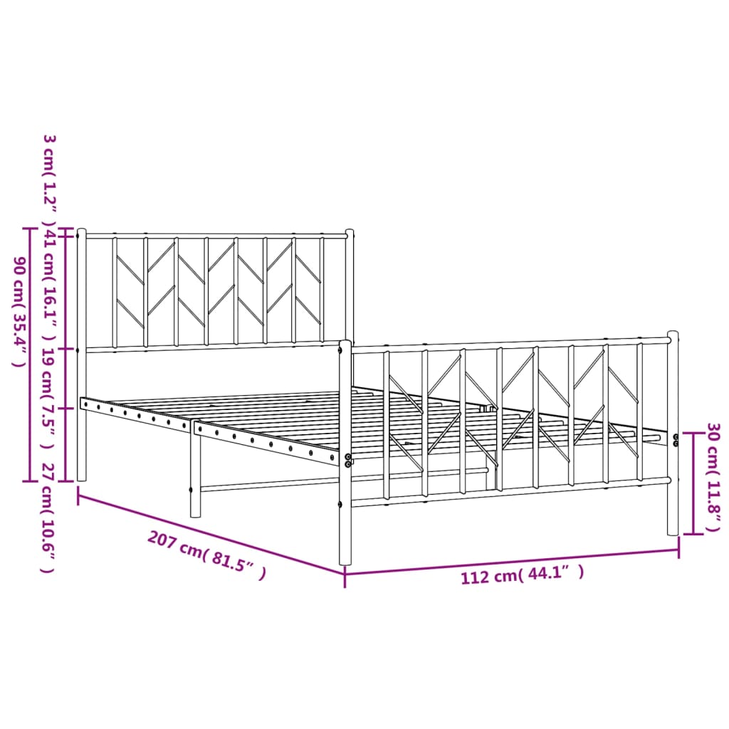 Estructura cama sin colchón con estribo metal negro 107x203 cm