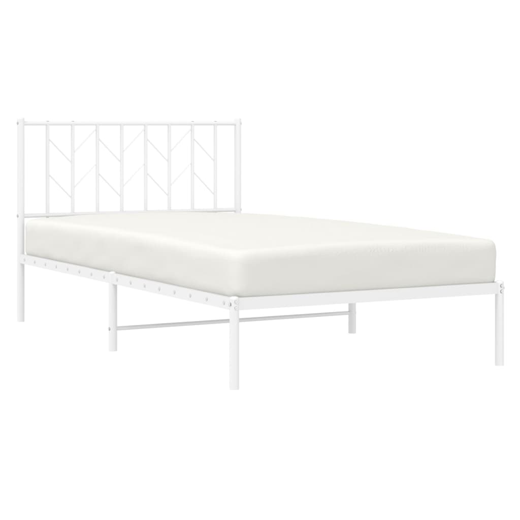 Llit sense matalàs amb capçal de metall blanc 107x203cm