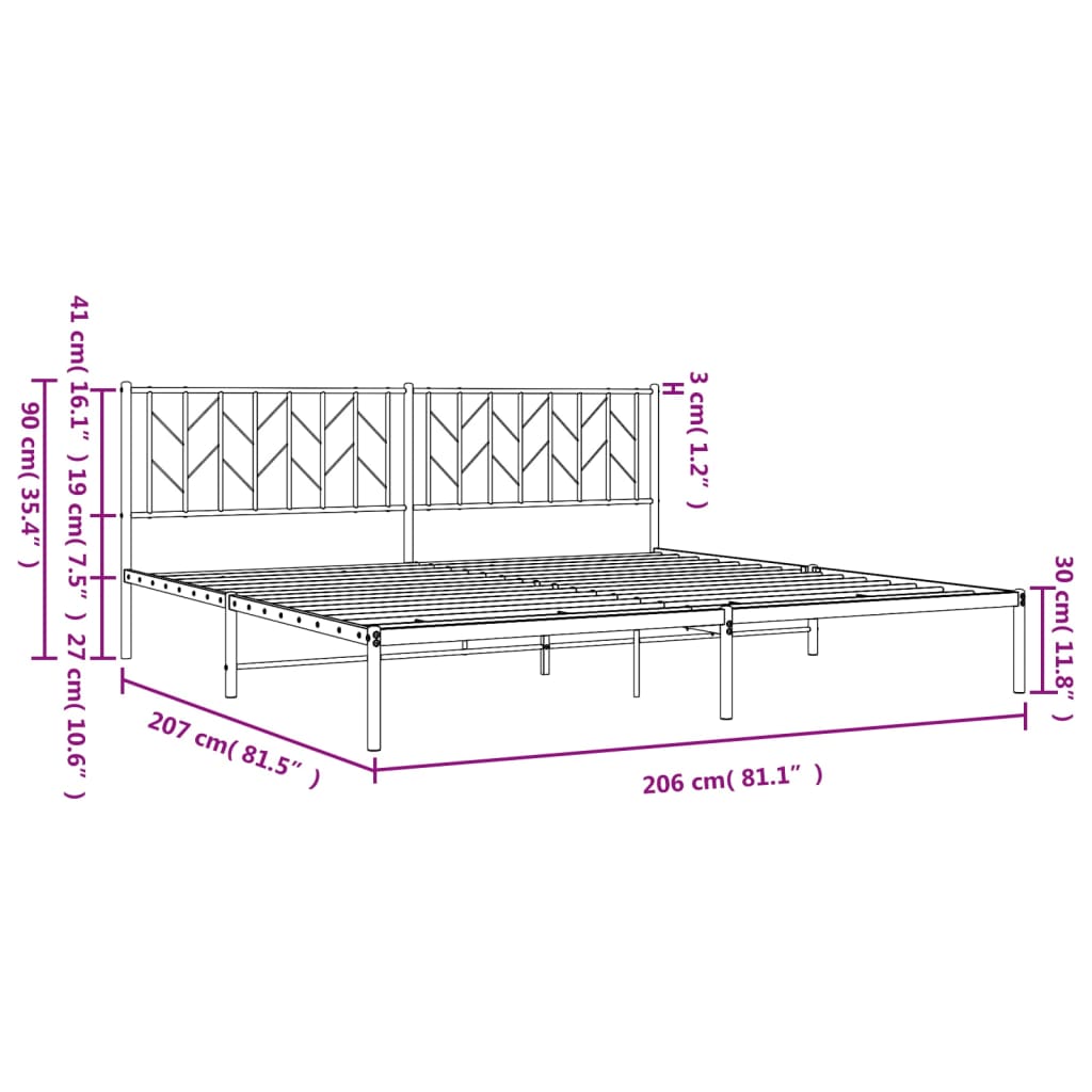 Estructura cama sin colchón con cabecero metal blanco 200x200cm