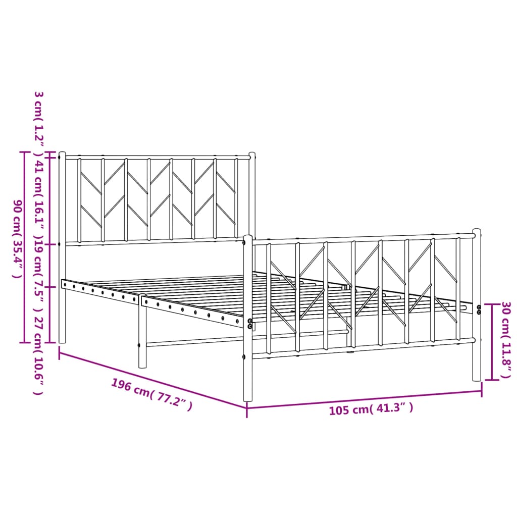 Bed without mattress with White metribe 100x190 cm