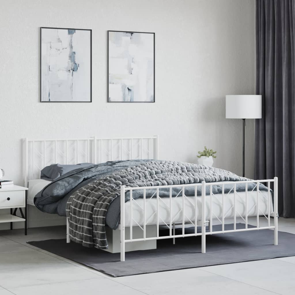 Vetonek Estructura cama sin colchón con estribo metal blanco 150x200 cm