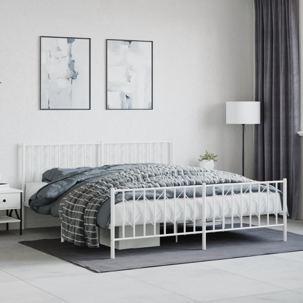 Vetonek Estructura cama sin colchón con estribo metal blanco 183x213 cm