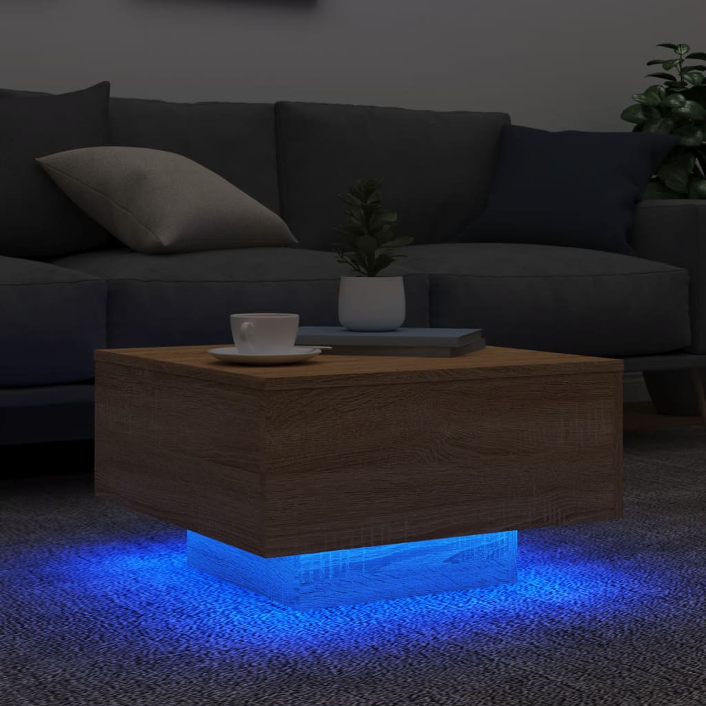 Mesa de centro con luces LED roble Sonoma 55x55x31 cm V76