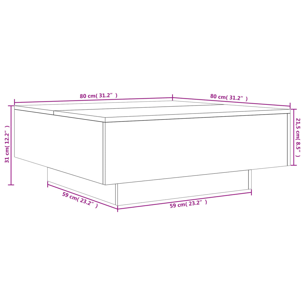 Centre de fusta d’enginyeria negra Taula 80x80x31 cm