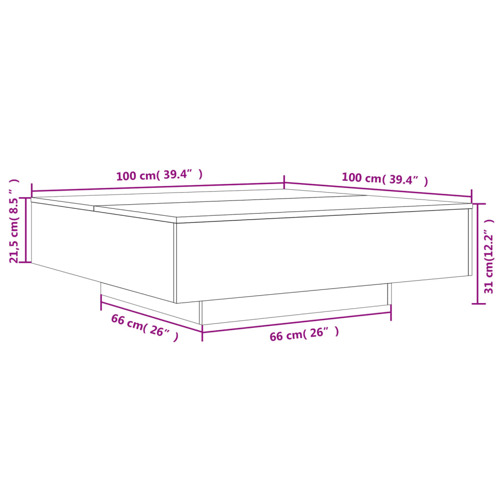 Mesa de centro madera de ingeniería negro 100x100x31 cm