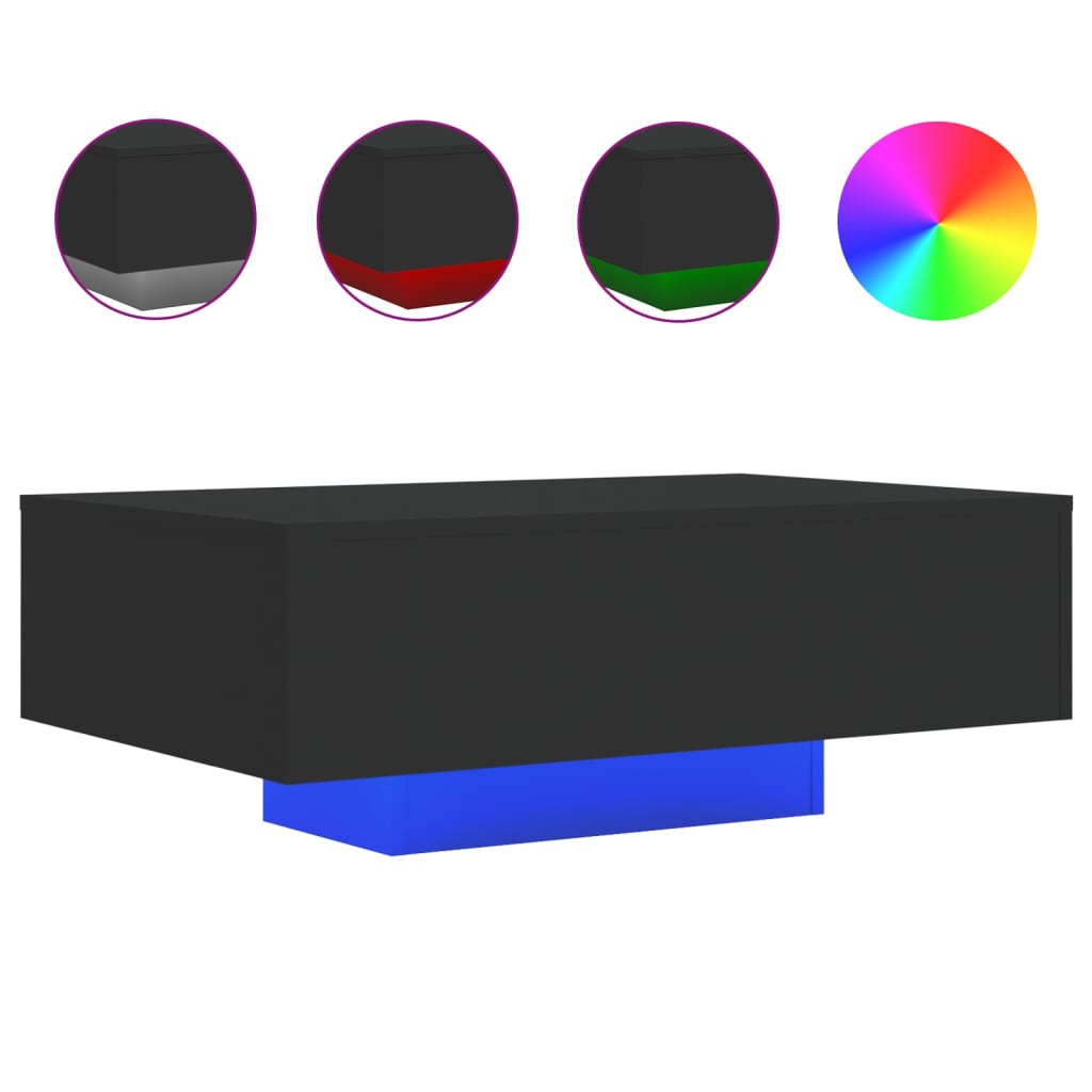 Mesa de centro con luces LED negro 85x55x31 cm - Vetonek