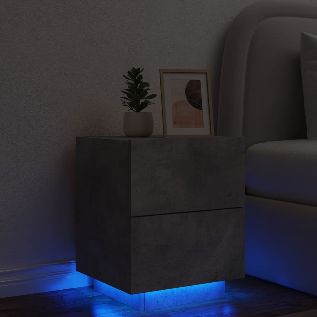 Vetonek Mesita de noche con luces LED madera ingeniería gris hormigón