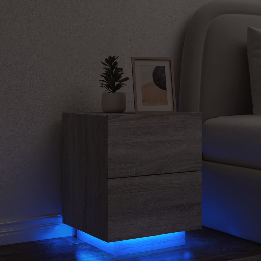 Vetonek Mesita de noche con luces LED madera de ingeniería gris Sonoma