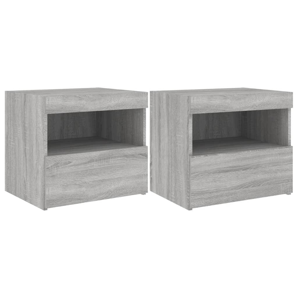 Mesitas de noche con luces LED 2 uds gris Sonoma 50x40x45 cm vidaXL